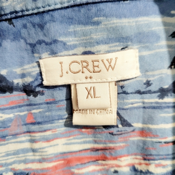 J.CREW Printed Popover Hawaiian Beach Sunset Tunic Blue 100% Cotton Size XL - Picture 10 of 11